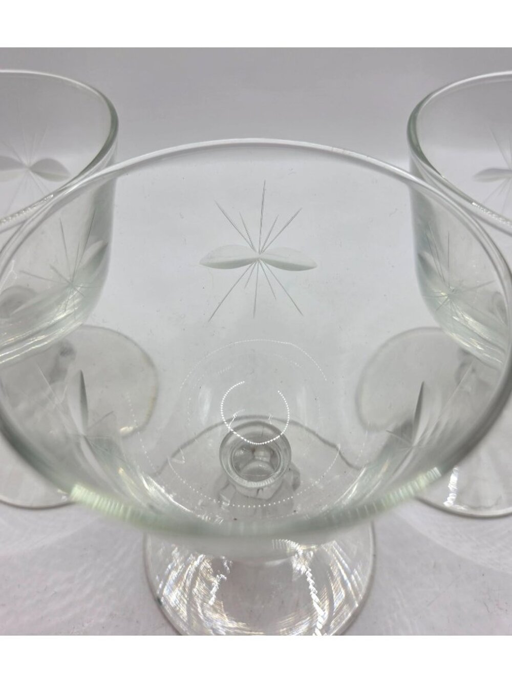 Vtg Libbey Starglow Champagne Sherbet Etched Coup Glasses Set Of 3 Ornate Stems - Picture 4 of 9